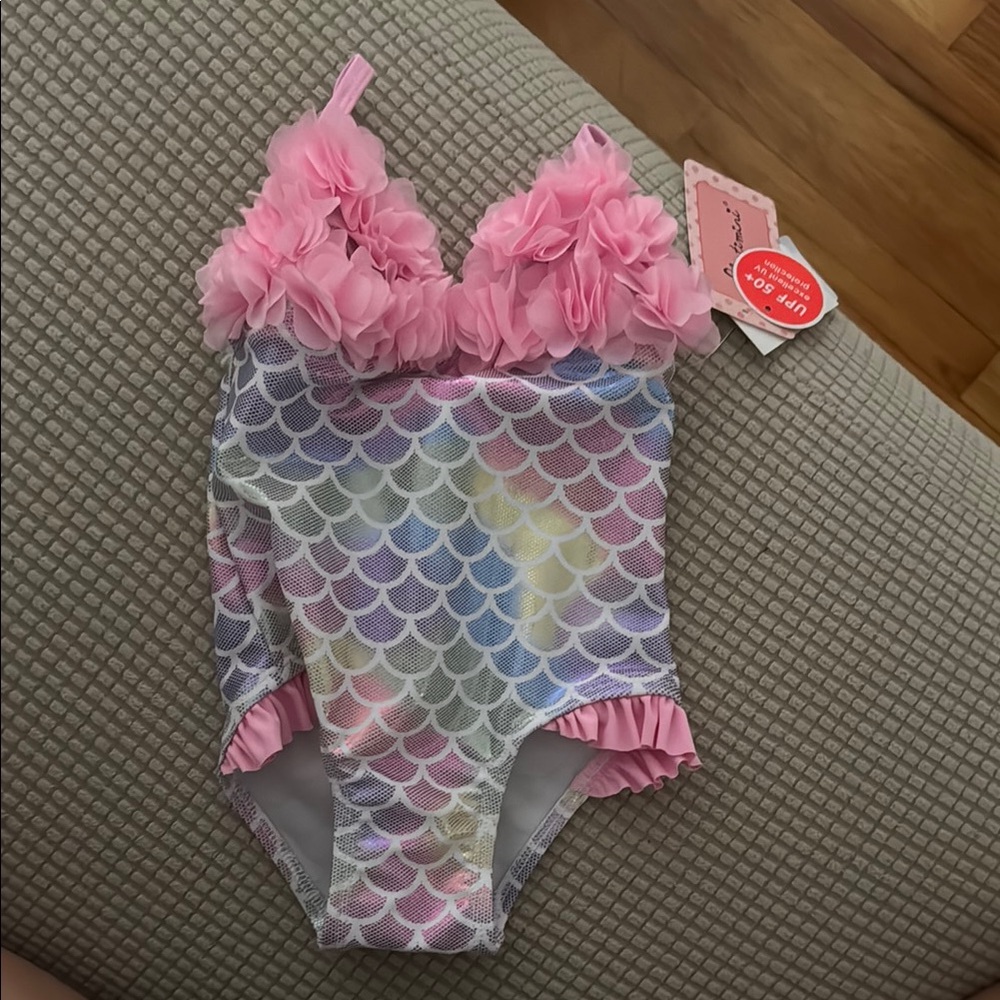Pink Floral Mermaid Scale Swimsuit